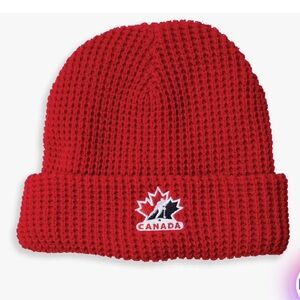 HOCKEY CANADA Men’s Red Waffle Knit Beanie With Embroidered Logo NEW One Size